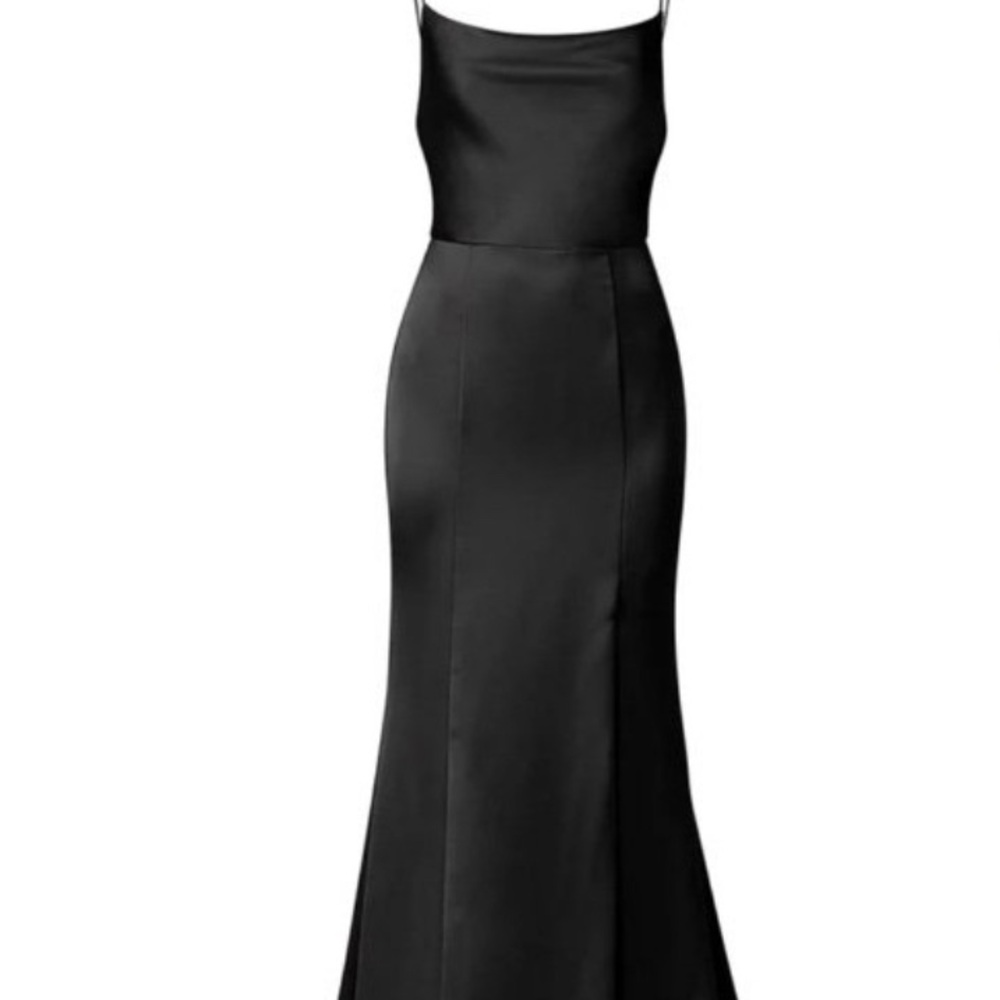 Amsale Black Satin Spaghetti-Strap Maxi Gown